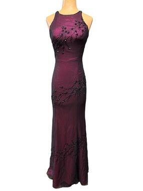 Sleeveless Embellished Plum Maxi Dress